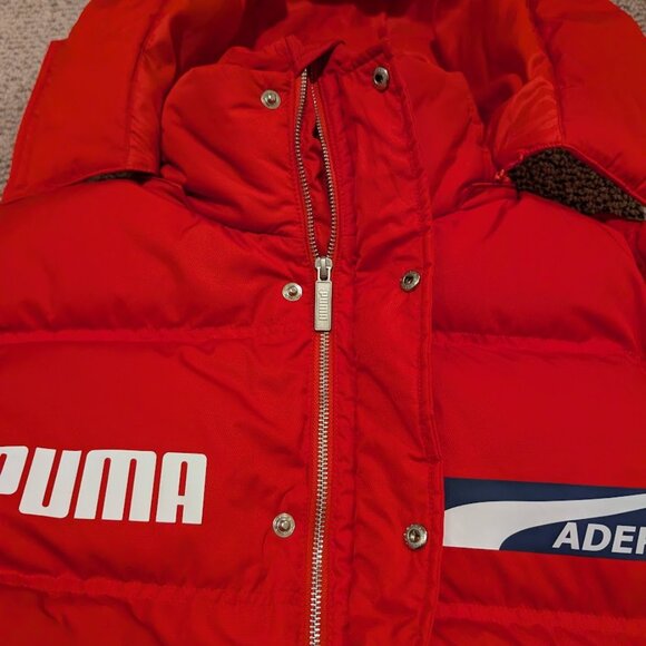 PUMA x ADER ERROR Hooded Button-Up Unisex Padded Down Coat Red S - Picture 6 of 10